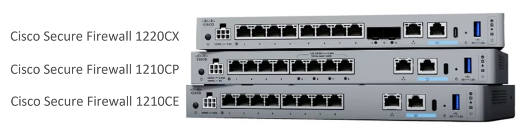 上から順に、Cisco Secure Firewall 1220CX、Cisco Secure Firewall 1210CP、 Cisco Secure Firewall 1210CEの画像