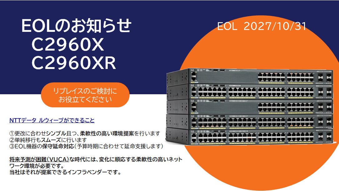 Rela＊pono様オーダー Cisco Catalyst 2960X、2960XRのEOLのお知らせ | NTTデータ ルウィーブ